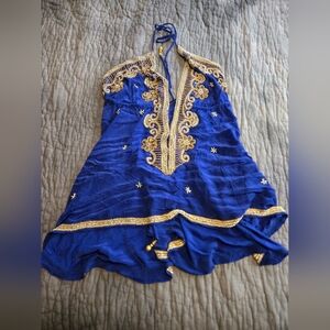 Blue and Gold Halter Dress